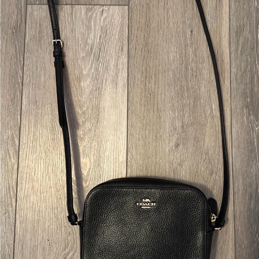 Coach Black Pebbled Leather Mini Crossbody with Gold Hardware
